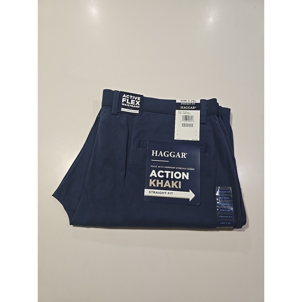 NEW!‎ HAGGAR Blue Active FLEX Stretch Straight Leg Pants Men's 40 X 29 NWT!